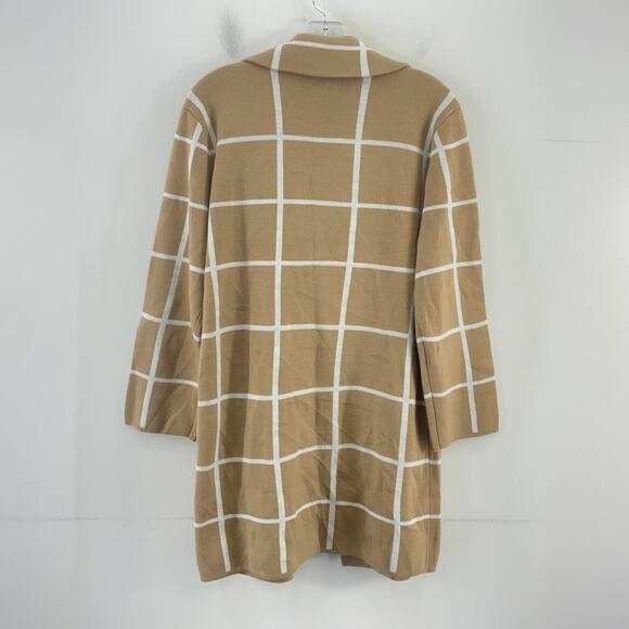 Anne Klein Tan Grid Pattern Knit Acrylic Open Coatigan Women’s Medium NWT - Picture 2 of 4